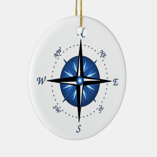 Roos Blauwe kompas Keramisch Ornament (Rechts)