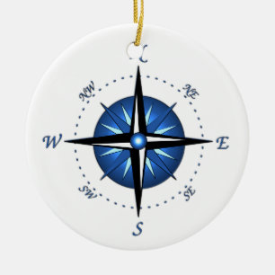 Roos Blauwe kompas Keramisch Ornament