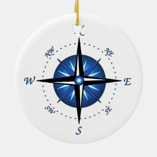 Roos Blauwe kompas Keramisch Ornament (Achterkant)