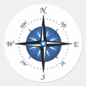 Roos Blauwe kompas Ronde Sticker (Voorkant)