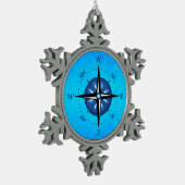 Roos Blauwe kompas Tin Sneeuwvlok Ornament (Links)