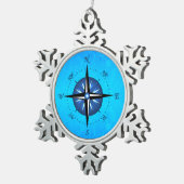 Roos Blauwe kompas Tin Sneeuwvlok Ornament (Rechts)