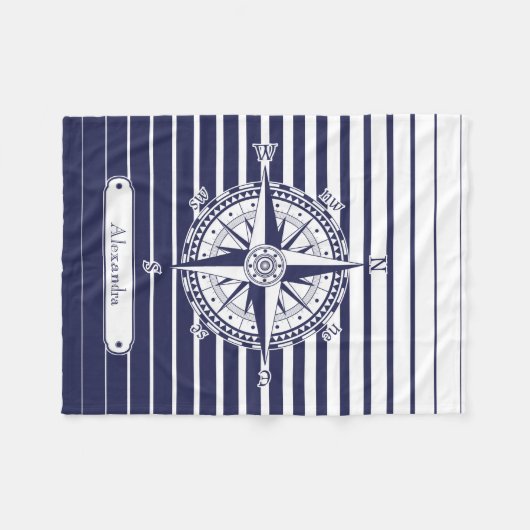 Roos blauwe strepen fleece deken (Voorkant (Horizontaal))