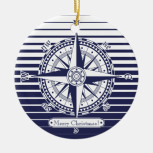 Roos blauwe strepen keramisch ornament