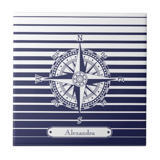 Roos blauwe strepen tegeltje (Voorkant)