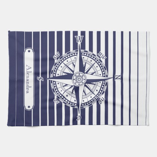 Roos blauwe strepen theedoek (Horizontaal)