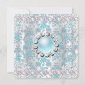 Roos Blauwgroen Damask White Pink Birthday Party Kaart (Achterkant)