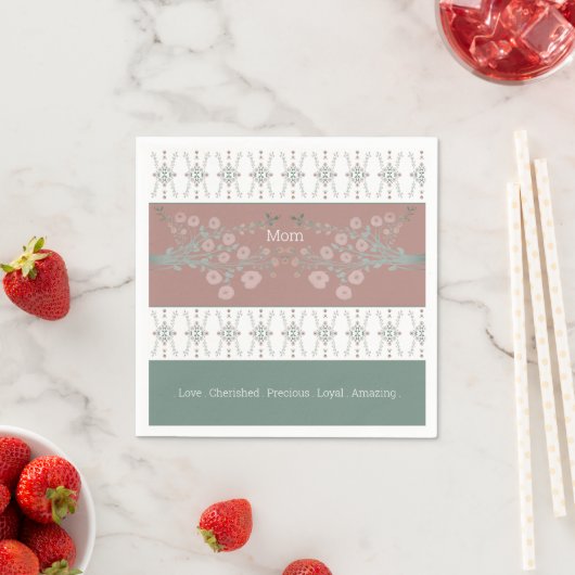 Roos Blauwgroen en roze Servet (Insitu)