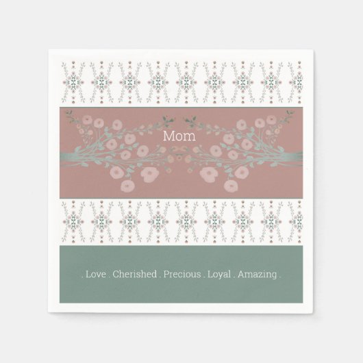 Roos Blauwgroen en roze Servet (Voorkant)