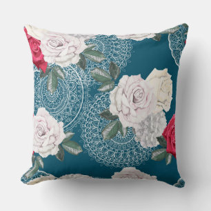 Roos Blauwgroen Ontwerp Decoratief Kussen