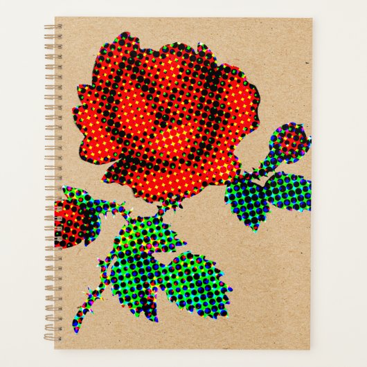 Roos Bloei Halftint op Bruin Papier Fijne Kunst Planner (Voorkant)