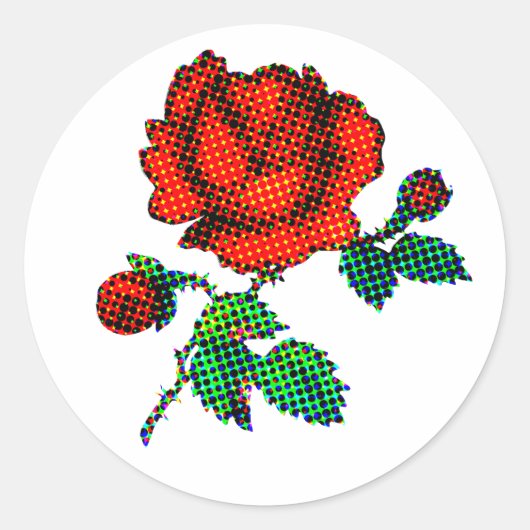 Roos Bloei Halftoon Fijne Kunst Ronde Sticker (Voorkant)
