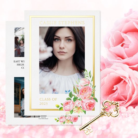 Roos Bloem 4 Foto Collage Gouden Lijst Afstuderen  Folie Uitnodiging