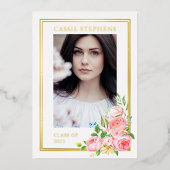 Roos Bloem 4 Foto Collage Gouden Lijst Afstuderen  Folie Uitnodiging (Voorkant)