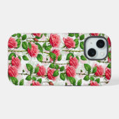 Roos Bloem Bloemig Blad Patroon iPhone 15 Case (Achterkant horizontaal)
