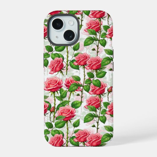 Roos Bloem Bloemig Blad Patroon iPhone 15 Case (Achterkant)