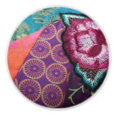 Roos bloem boho tapestry paars blauwgroen floraal keramische knop (Voorkant)