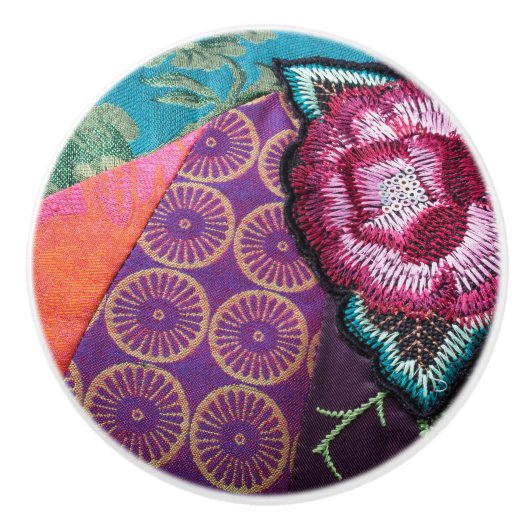 Roos bloem boho tapestry paars blauwgroen floraal keramische knop (Voorkant)