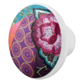 Roos bloem boho tapestry paars blauwgroen floraal keramische knop (Rechts)