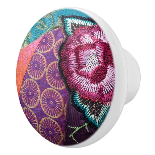 Roos bloem boho tapestry paars blauwgroen floraal keramische knop (Rechts)