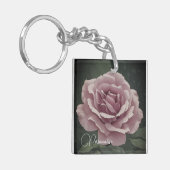  Roos Bloem Dusky Roze Groene Bloem Sleutelhanger (Voorkant Links)