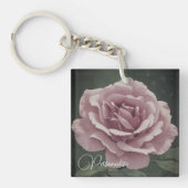  Roos Bloem Dusky Roze Groene Bloem Sleutelhanger (Voorkant)