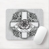 Roos bloem filigraan Christelijk kruis Muismat (Met muis)