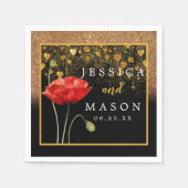 Roos Bloem Glitter Bruiloft Cocktail Servetten (Voorkant)