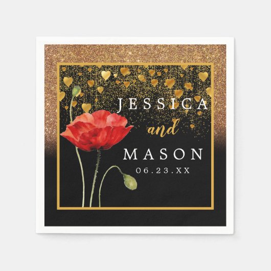 Roos Bloem Glitter Bruiloft Cocktail Servetten (Voorkant)