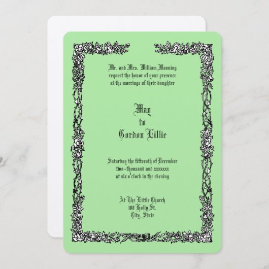 Roos Bloem & Lint Grens Bruiloft Kaart (Voorkant / Achterkant)