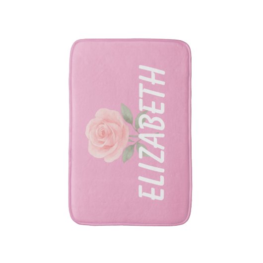 Roos Bloem Roze Naam Badmat (Voorkant Verticaal)
