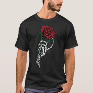 Roos Bloem Tattoo Wit Skelet Hand Holding A R T-shirt