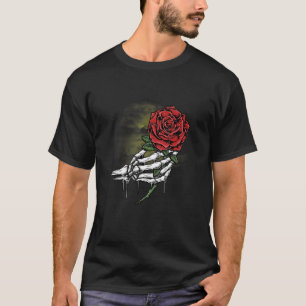 Roos Bloem Witte skelethandje met een rode roze T-shirt