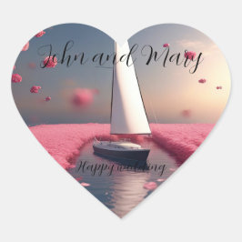 Roos bloem zeilboot bruiloft sticker