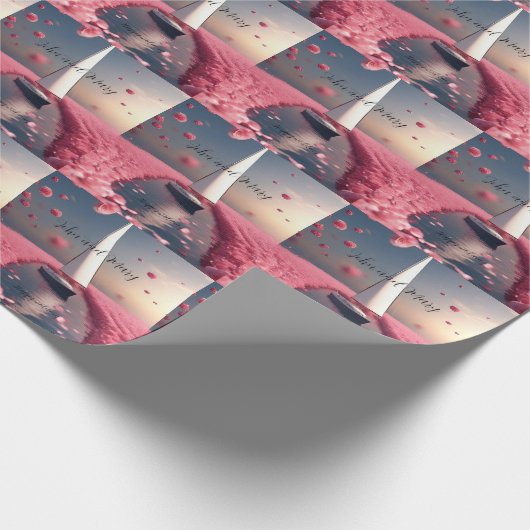 Roos bloem zeilboot bruiloft sticker cadeaupapier (Hoek)