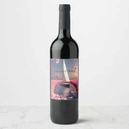 Roos bloem zeilboot trouwsticker wijn etiket