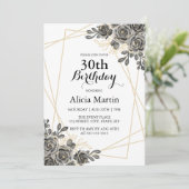 Roos Bloem Zwart & Goud Vrouw Volwassen Verjaardag Kaart (Staand voorkant)