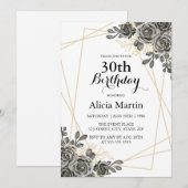 Roos Bloem Zwart & Goud Vrouw Volwassen Verjaardag Kaart (Voorkant / Achterkant)