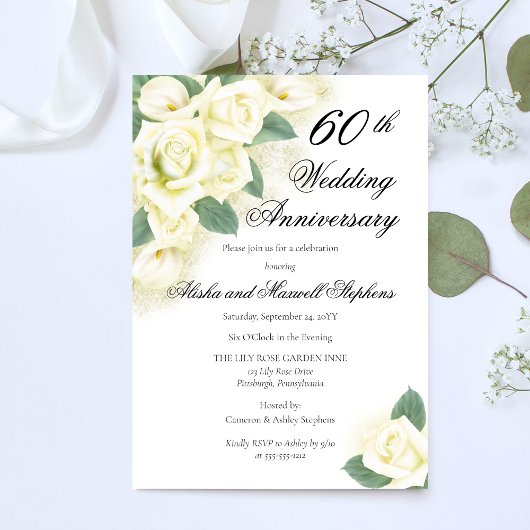 Roos Bloemboeket 60ste Huwelijksverjaardag Feest Kaart