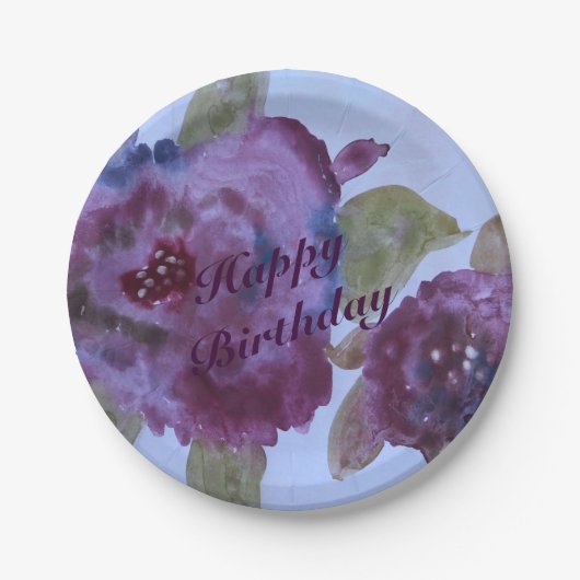 Roos Bloemde Paarse papieren Borden Papieren Bordje (Voorkant)