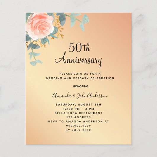 Roos Bloemen 50ste huwelijksverjaardag uitnodiging (Voorkant)
