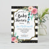 Roos Bloemen Baby shower Invitation Boy Kaart (Staand voorkant)