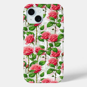 Roos Bloemen Bloemen Bladpatroon iPhone 15 Case