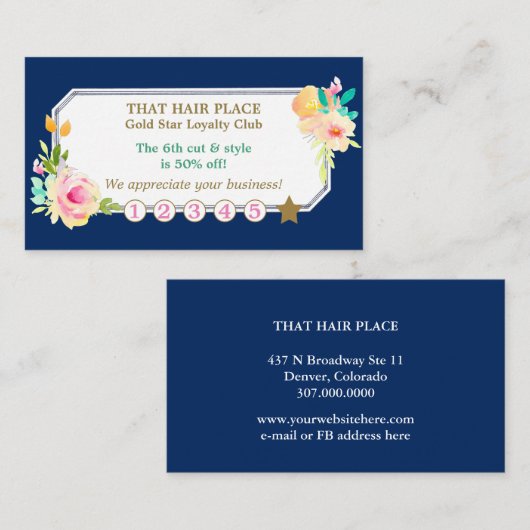 Roos Bloemen Border Haarstijl Salon Loyaliteit Kaa Klantenkaartje (Voorkant / Achterkant)