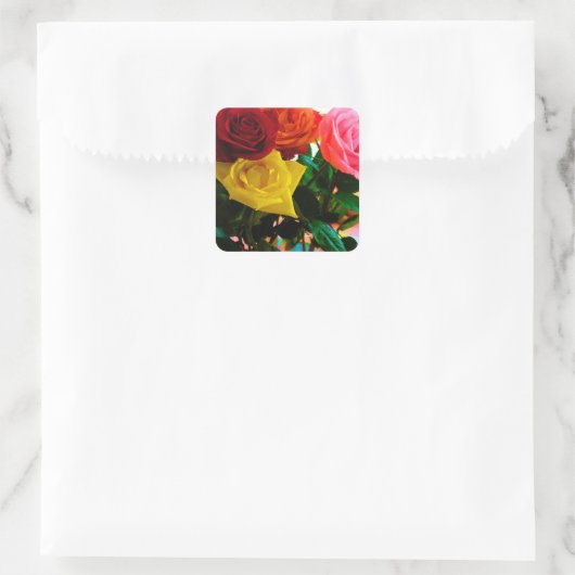 roos bloemen bouquet vierkante sticker (Tas)