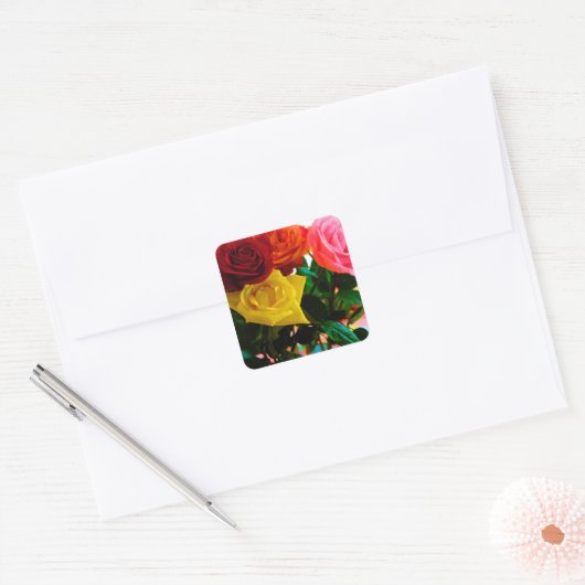 roos bloemen bouquet vierkante sticker (Envelop)