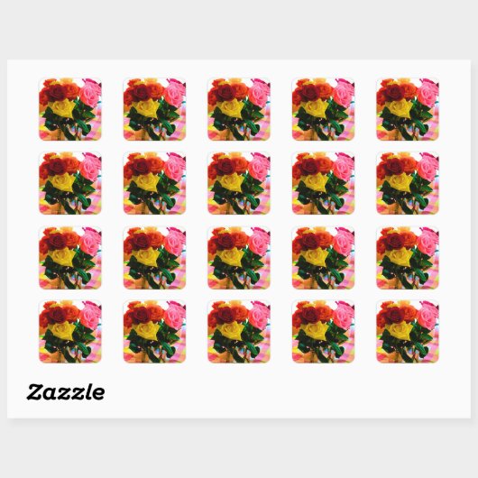 roos bloemen bouquet vierkante sticker (Vel)