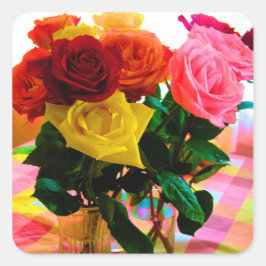 roos bloemen bouquet vierkante sticker