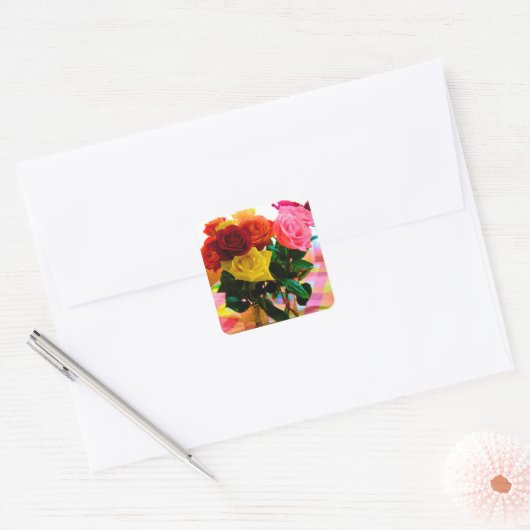 roos bloemen bouquet vierkante sticker (Envelop)