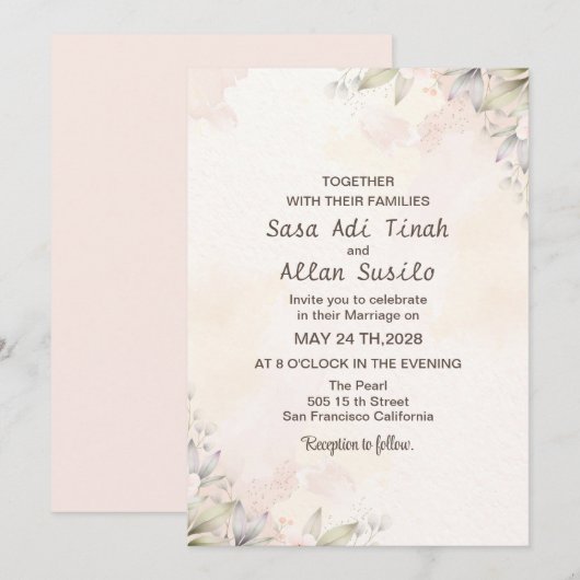 Roos Bloemen Bruiloft Kaart (Voorkant / Achterkant)